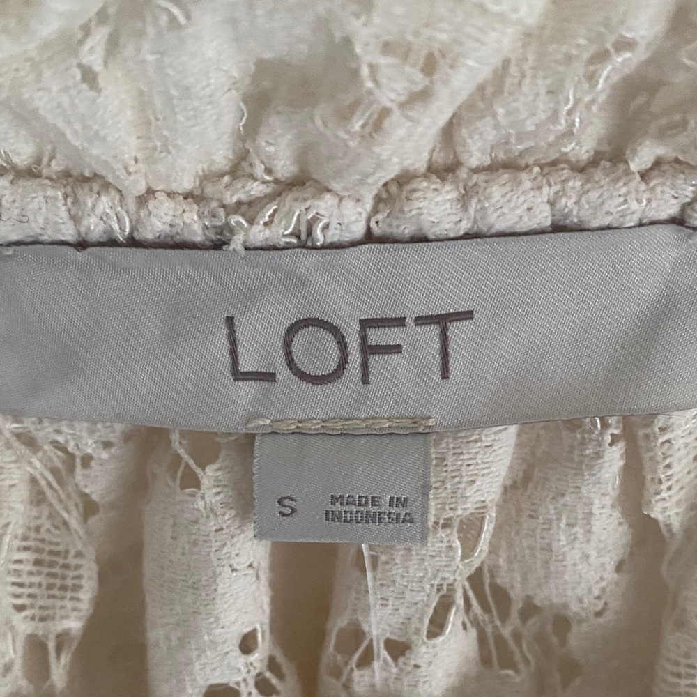 LOFT Lace Peplum Blouse NWT Cream Tie Front Romantic Cottagecore Top Size Small - Picture 5 of 10